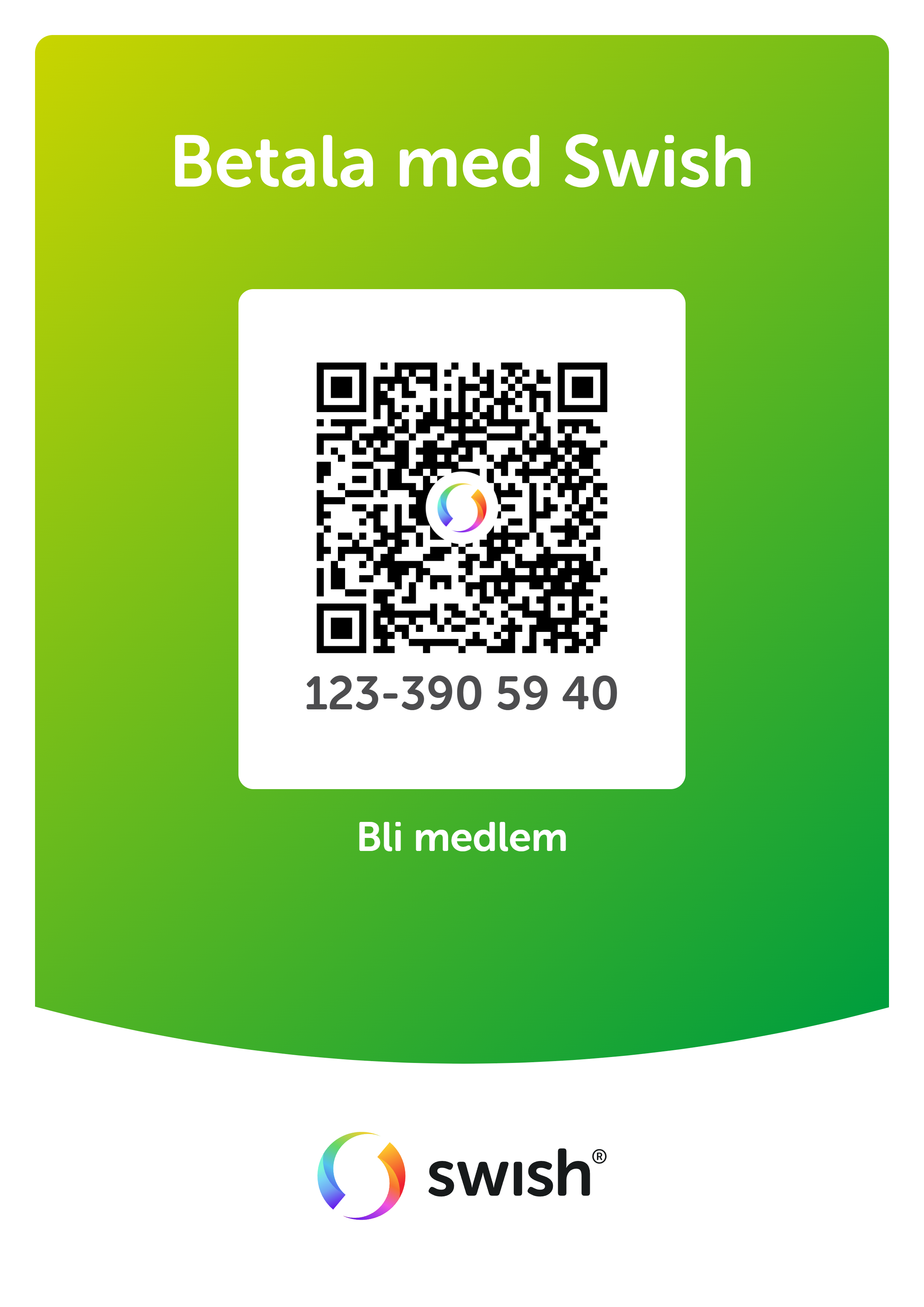 Swish QR-kod för att bli medlem i Rönninge Folkets Hus - 123 390 59 40